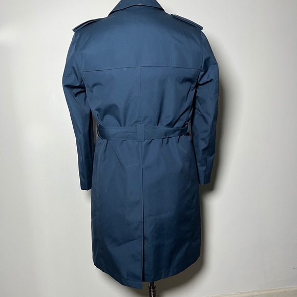 Misty Harbor Trench Coat Mens 42 Regular Blue Solid Double Breasted Belted - Picture 3 of 7